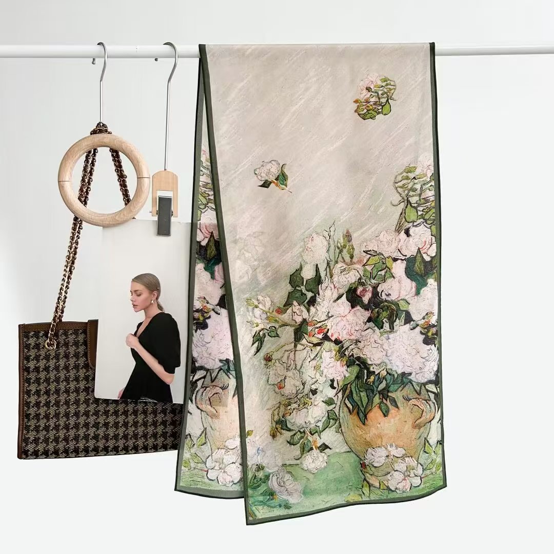 Mulberry Silk Scarf Antique Flower Silk Crepe De Chine Silk Scarf Long Scarf Temperament With Silk Scarf Shawl Streamers Item Picture