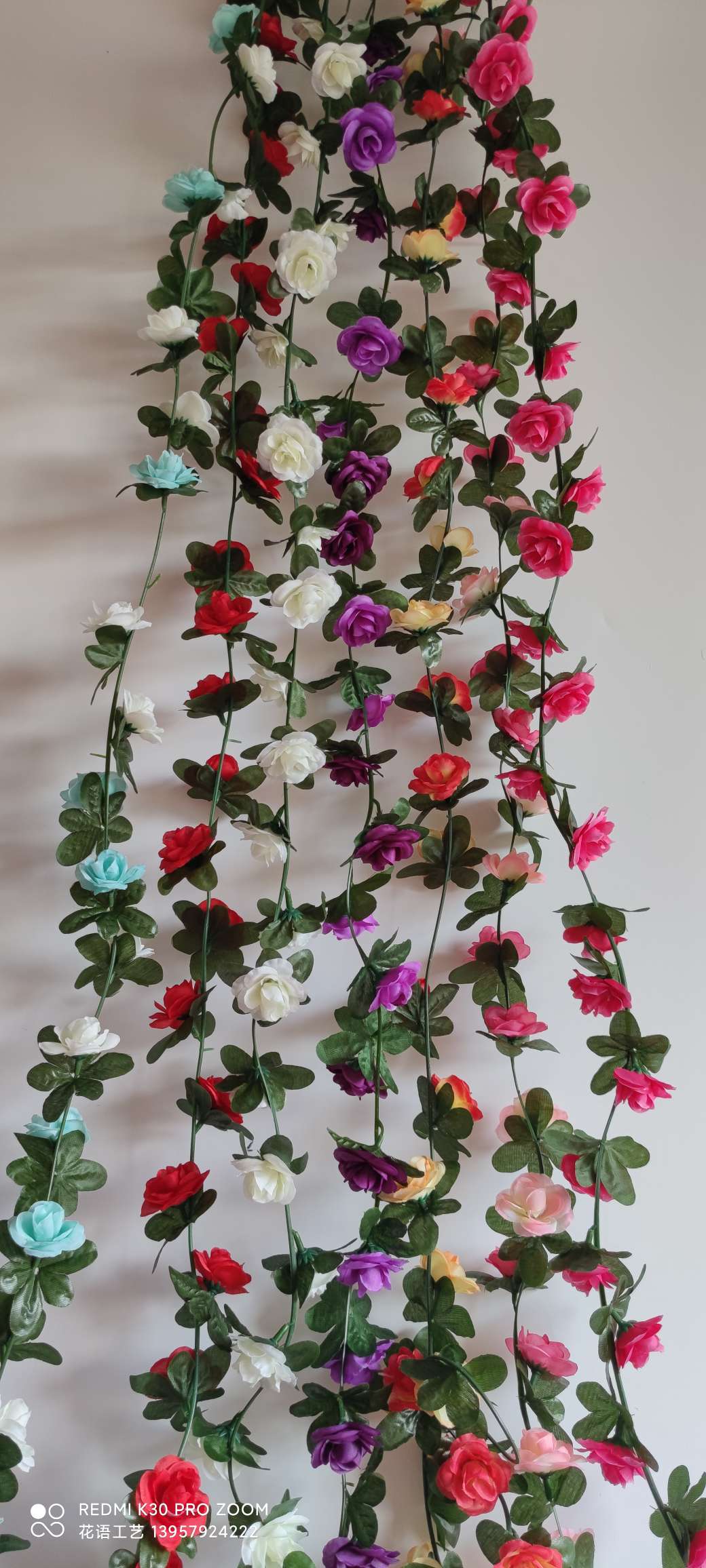 Artificial rose vine, artificial flower vine, living room heating and air conditioning pipe decoration, winding and shielding plastic vine plants detail image 5