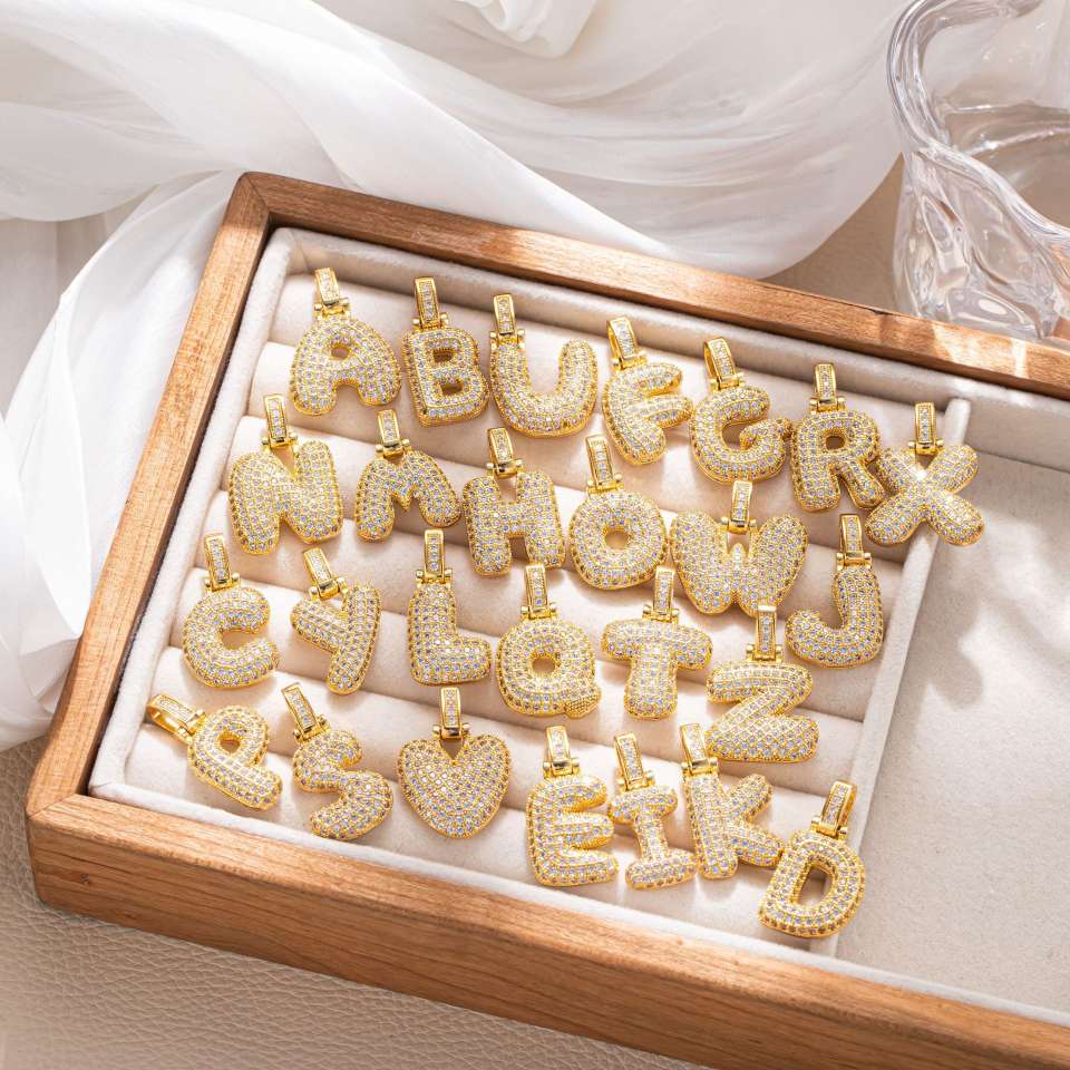 Cross-border Amazon jewelry creative and personalized micro-inlaid zircon small letter splicing combination hip-hop pendant necklace accessories