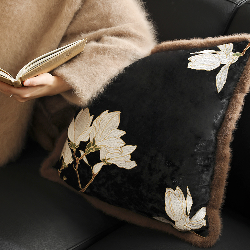 靠背/簇绒绣花/簇绒圈绒绣花/枕套/提花靠垫产品图