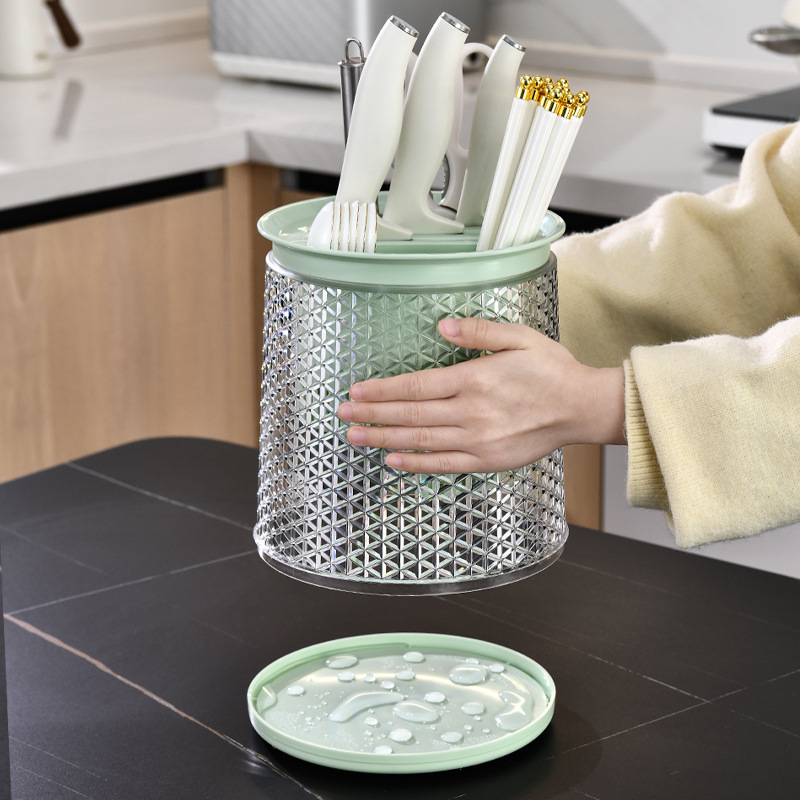 H173- Rotating knife rack, household countertop, integrated chopstick holder, storage box, draining kitchen knife and chopstick cage, kitchen storage for kitchenware Specification image
