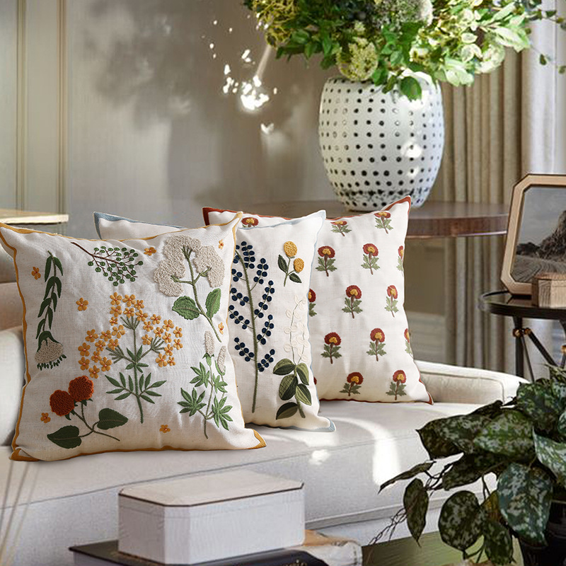 Spring and summer embroidered pillowcases, living room sofa embroidered cushions, bedroom tatami, fresh and simple flower language waist pillows, and throw pillows