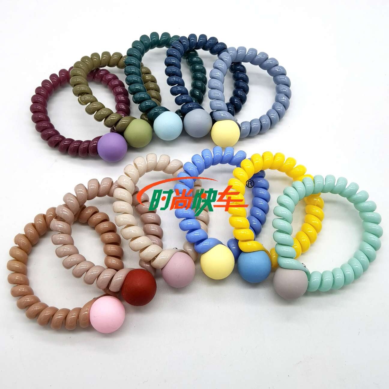 时尚发饰头饰精美钉珠哑光七彩电话线圈 皮筋头绳发绳耐用弹力发圈 饰品女士日常搭配必备