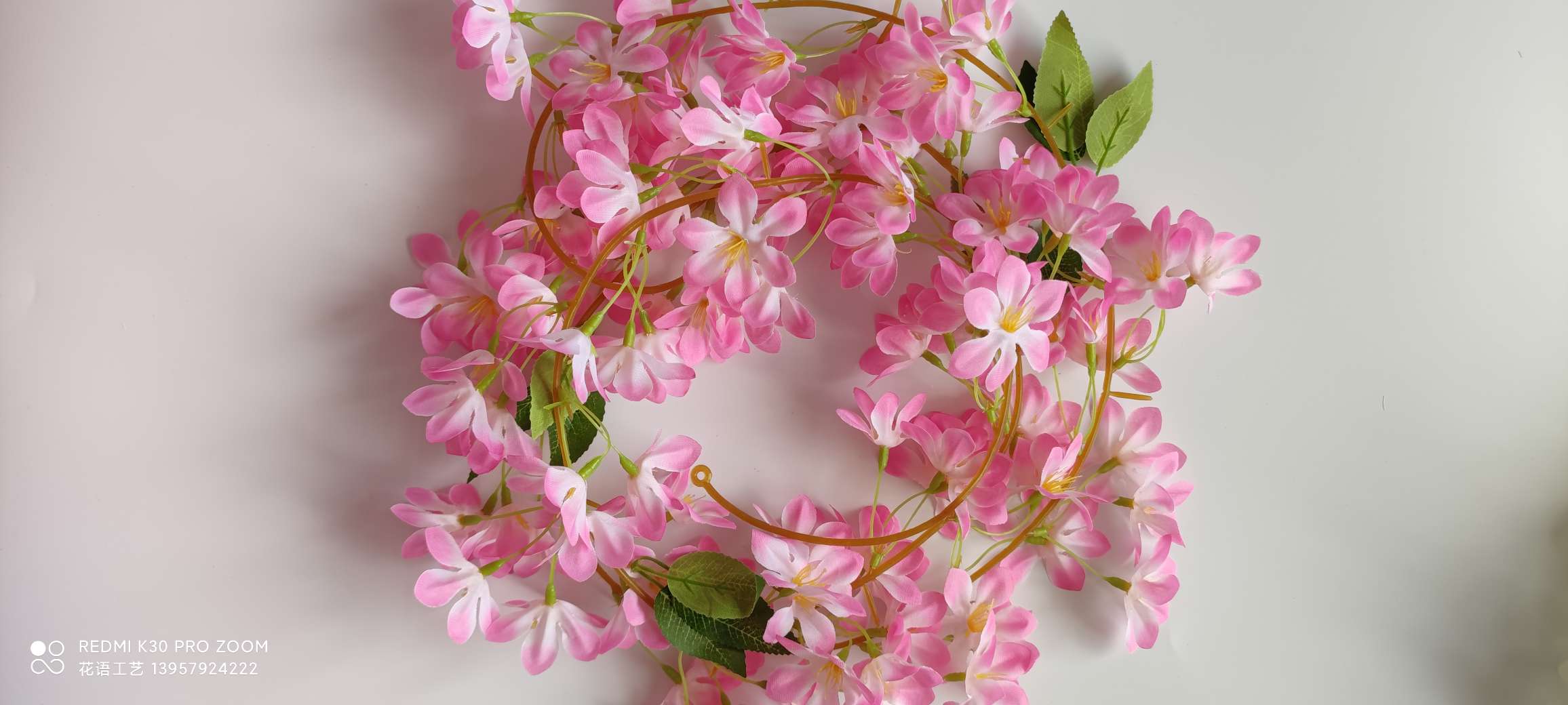 Artificial cherry blossom vine wall hanging, artificial flower vine air conditioning pipes, indoor ceiling, wedding decoration, plastic vine plants detail image 2