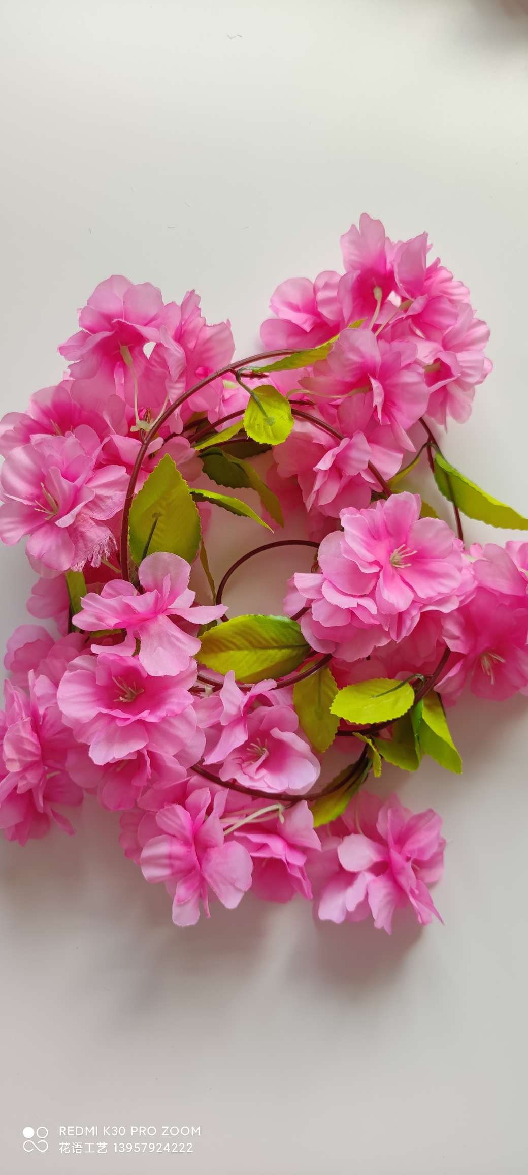 Artificial cherry blossom vine wall hanging, artificial flower vine air conditioning pipes, indoor ceiling, wedding decoration, plastic vine plants detail image 7