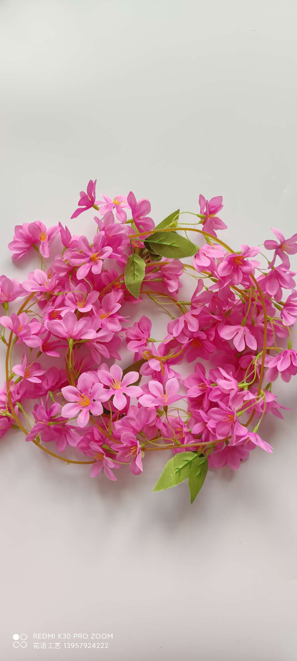 Artificial cherry blossom vine wall hanging, artificial flower vine air conditioning pipes, indoor ceiling, wedding decoration, plastic vine plants detail image 4