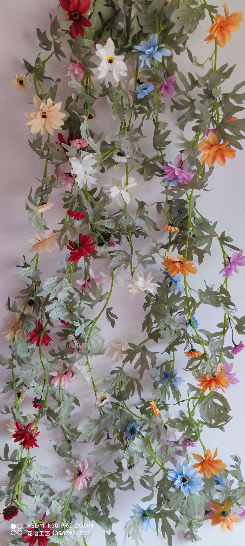 Artificial rose vine, artificial flower vine, living room heating and air conditioning pipe decoration, winding and shielding plastic vine plants detail image 3