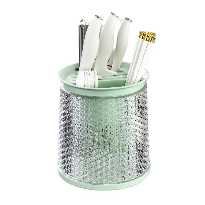H173- Rotating knife rack, household countertop, integrated chopstick holder, storage box, draining kitchen knife and chopstick cage, kitchen storage for kitchenware Item Picture