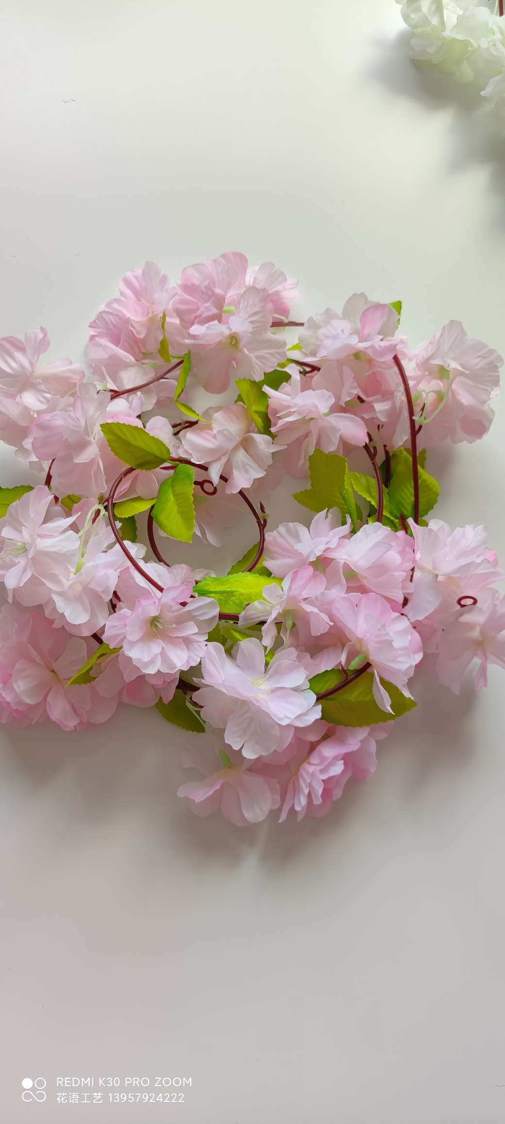 Artificial cherry blossom vine wall hanging, artificial flower vine air conditioning pipes, indoor ceiling, wedding decoration, plastic vine plants Specification image