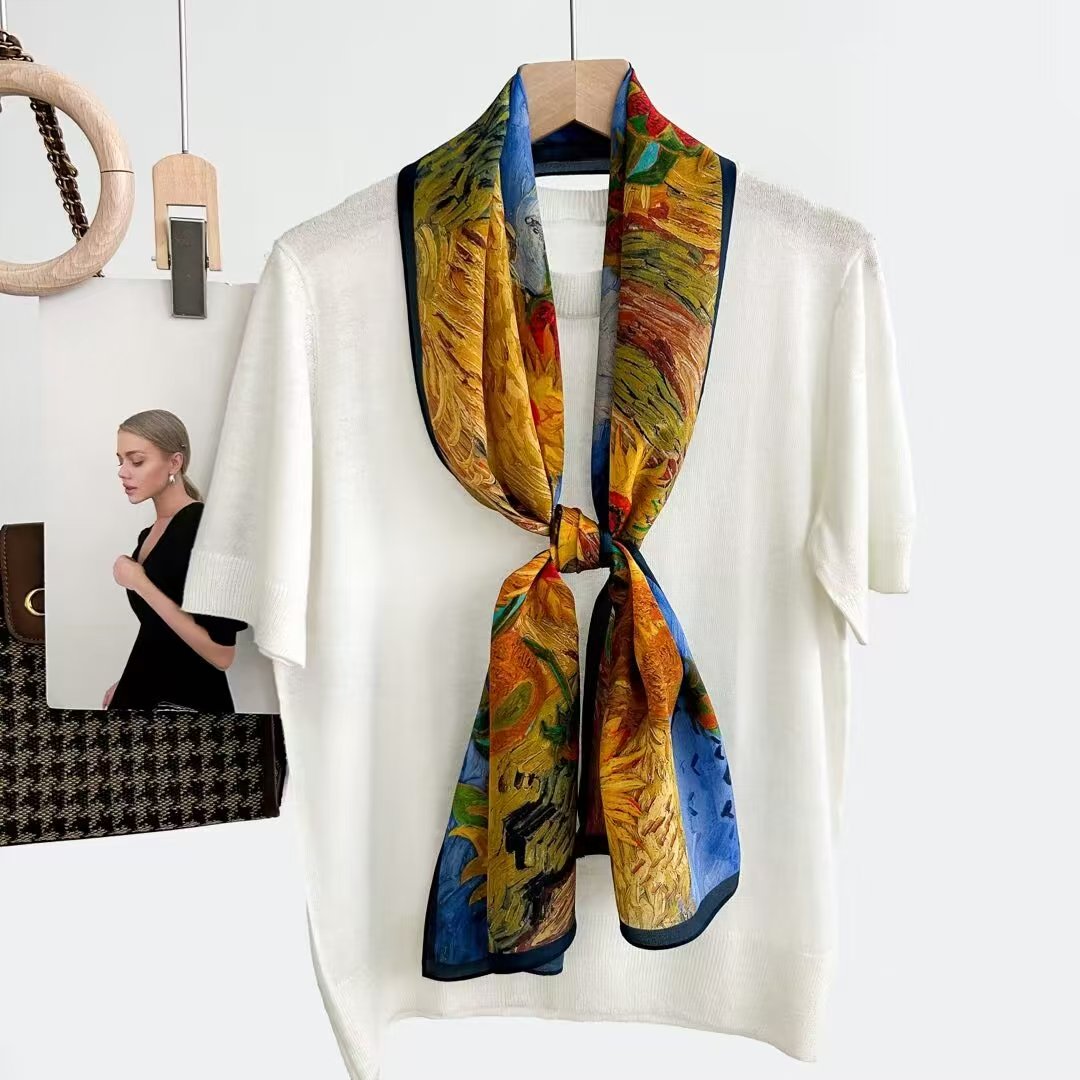 Silk Silk Scarf Silk Crepe De Chine Scarf Long Scarf Fashion Everything Temperament Silk Scarf Cape Streamer Application Scenario