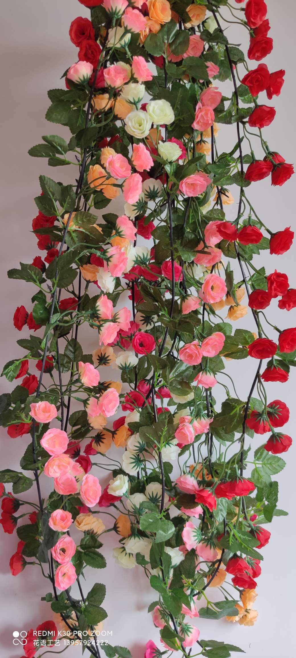 Artificial rose vine, artificial flower vine, living room heating and air conditioning pipe decoration, winding and shielding plastic vine plants detail image 6