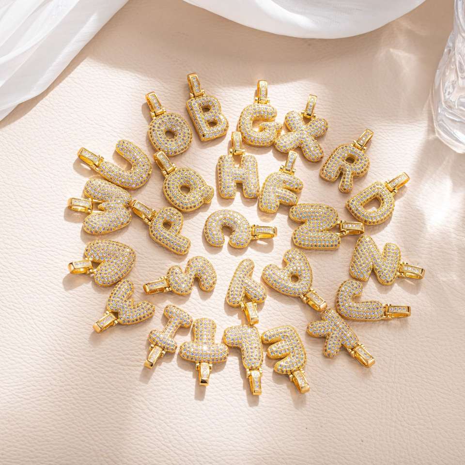 Cross-border Amazon jewelry creative and personalized micro-inlaid zircon small letter splicing combination hip-hop pendant necklace accessories detail image 2