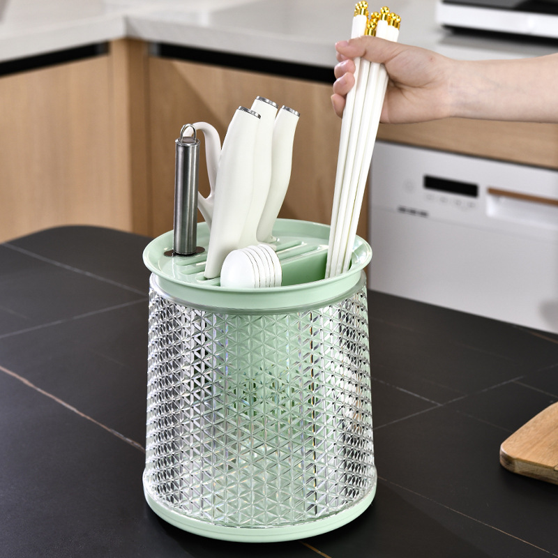 H173- Rotating knife rack, household countertop, integrated chopstick holder, storage box, draining kitchen knife and chopstick cage, kitchen storage for kitchenware Application Scenario