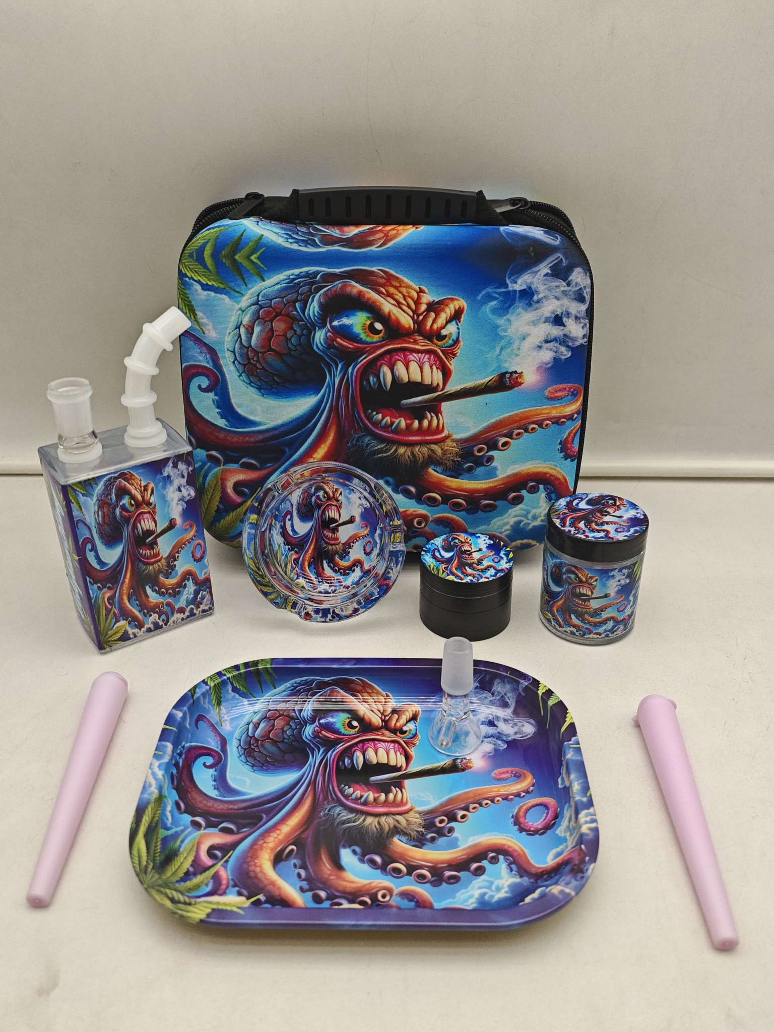 烟具 玻璃水烟套装 烟斗 磨烟器套装 烟盘白底实物图