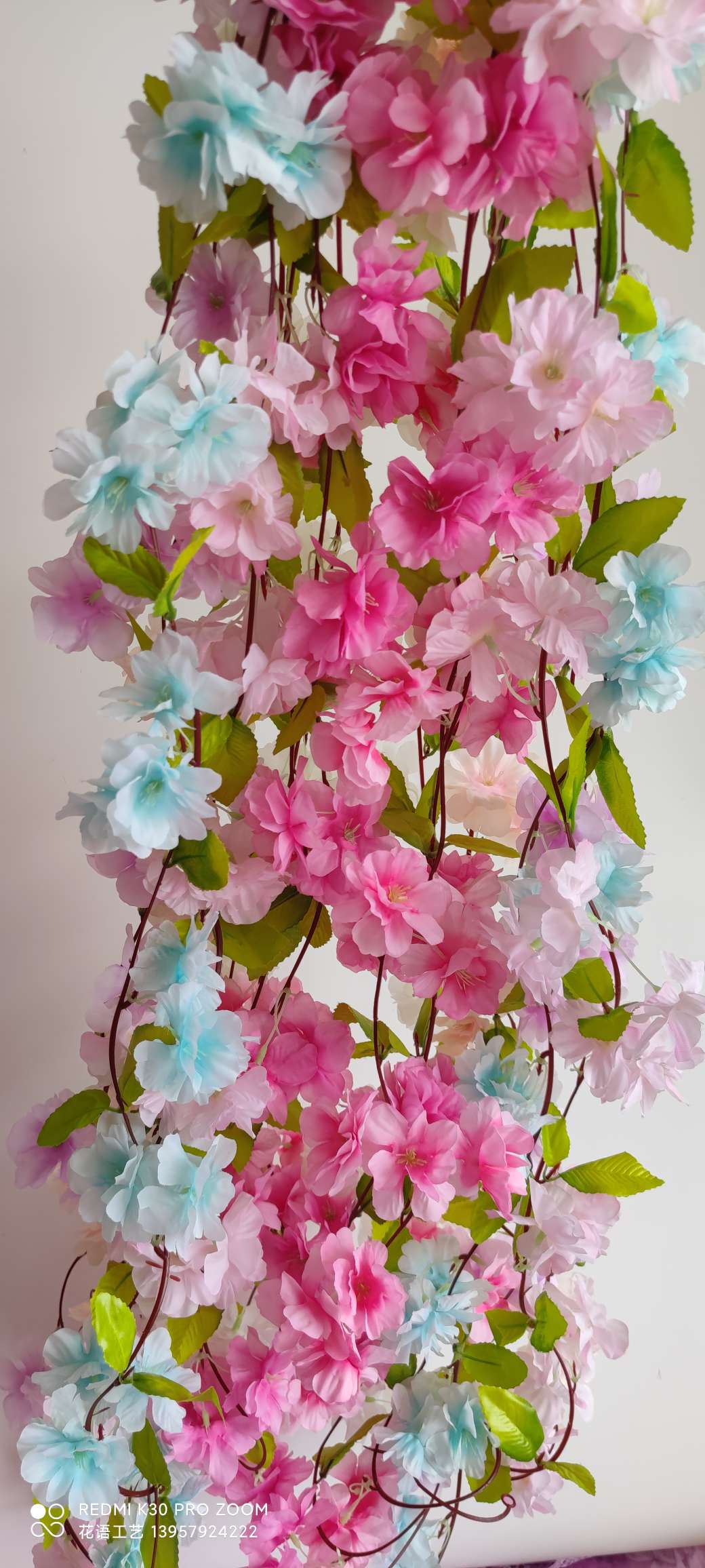 Artificial rose vine, artificial flower vine, living room heating and air conditioning pipe decoration, winding and shielding plastic vine plants details Picture