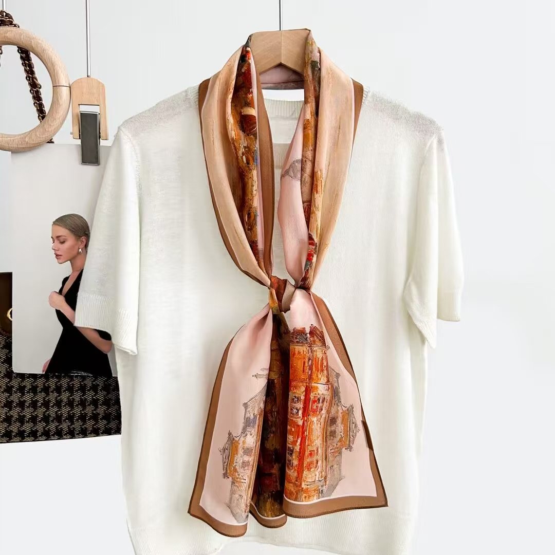 Mulberry Silk Scarf Antique Flower Silk Crepe De Chine Silk Scarf Long Scarf Temperament With Silk Scarf Shawl Streamers Specification drawing