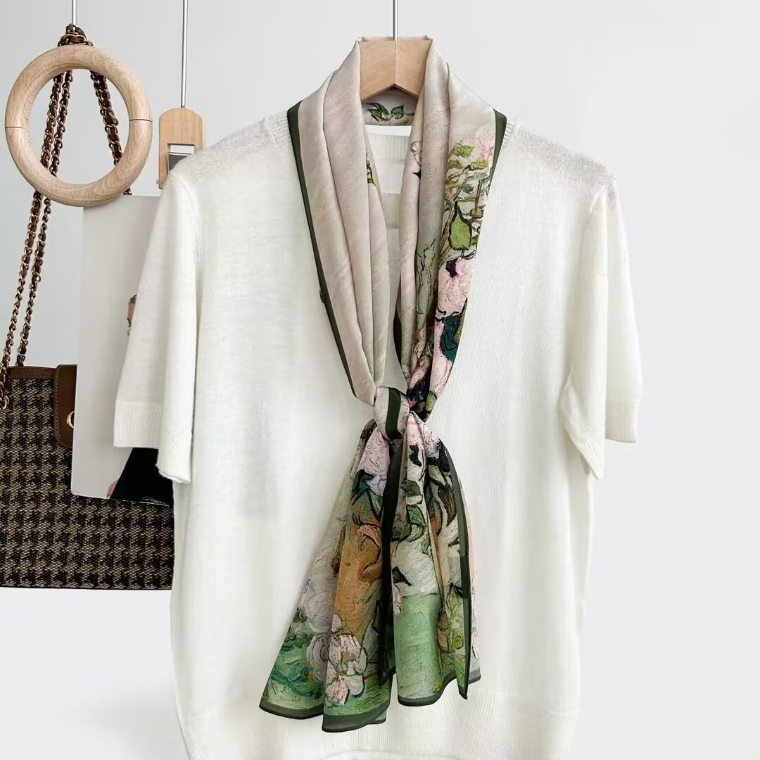 Mulberry Silk Scarf Antique Flower Silk Crepe De Chine Silk Scarf Long Scarf Temperament With Silk Scarf Shawl Streamers Application Scenario