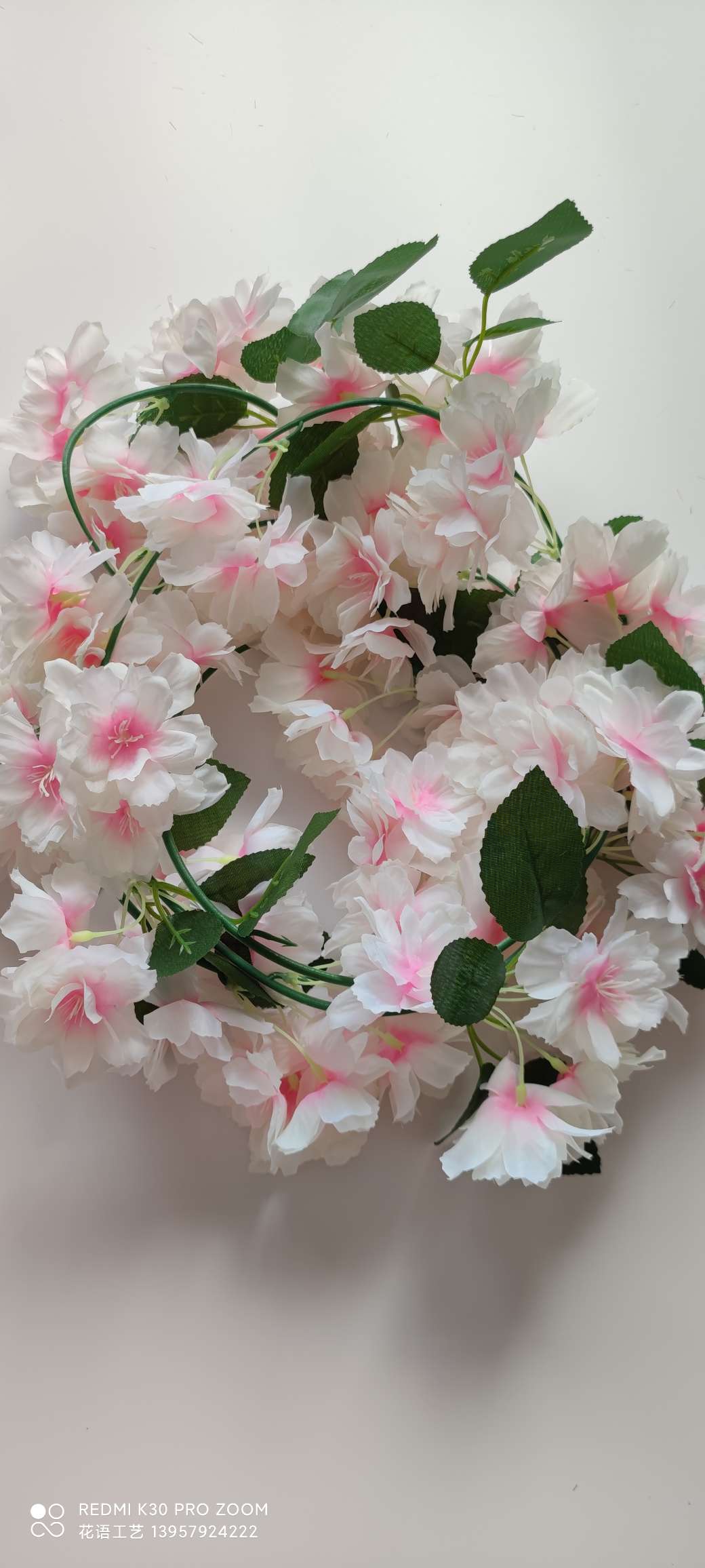 Artificial cherry blossom vine wall hanging, artificial flower vine air conditioning pipes, indoor ceiling, wedding decoration, plastic vine plants detail image 8