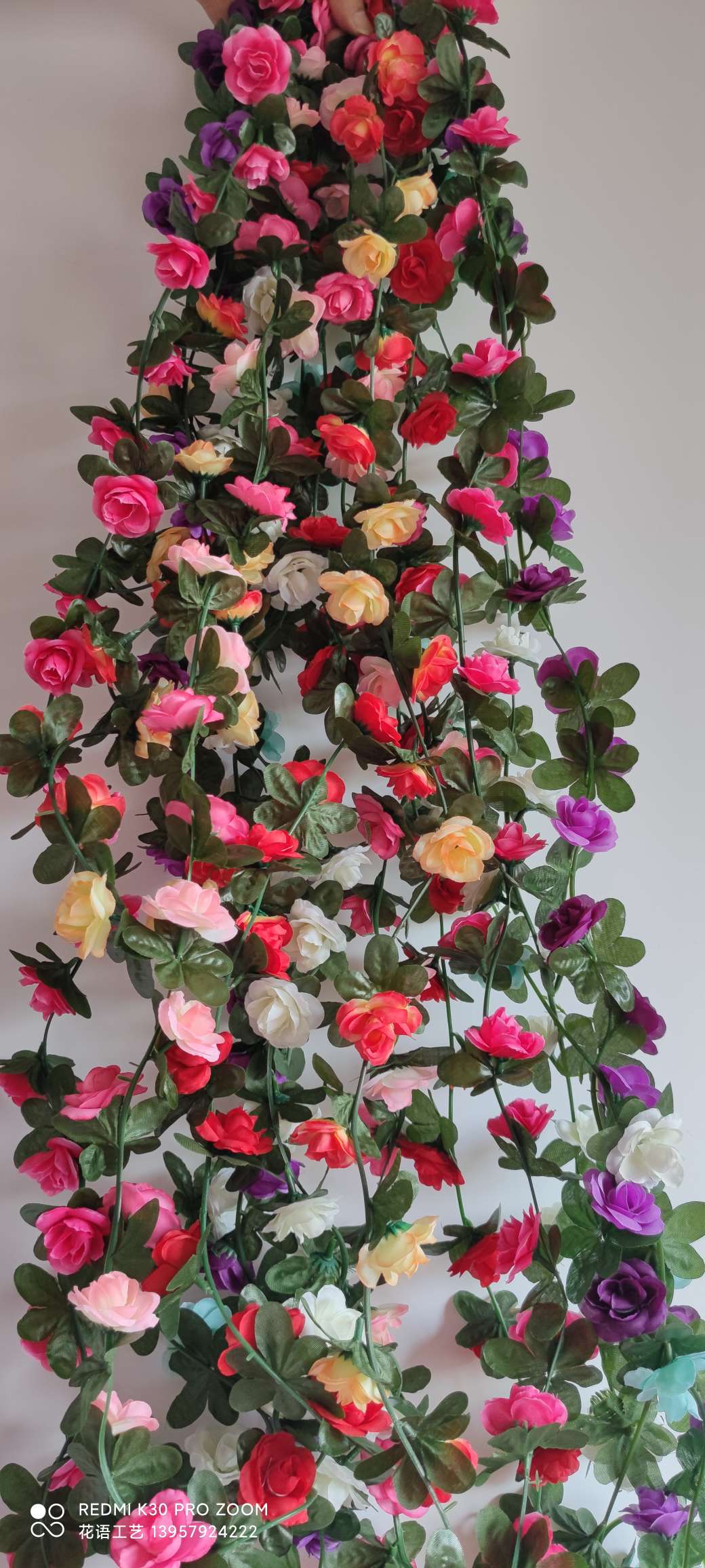 Artificial rose vine, artificial flower vine, living room heating and air conditioning pipe decoration, winding and shielding plastic vine plants detail image 8