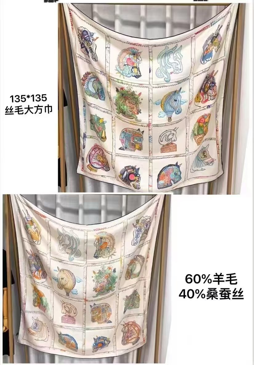 135 Double Sided Silk Silk Wool Scarf Fashion All-In-One Women's Shawl Large Square Scarf Scarf Silk Silk Silk Item Picture