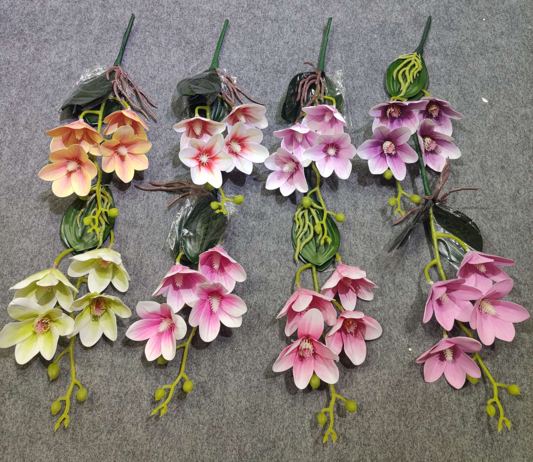 Single Branch Feel Clematis Simulation Flower 3D Printing 3-Head Vine Home Decoration Wedding Flower Arrangement Display Magnolia Flower Specification drawing