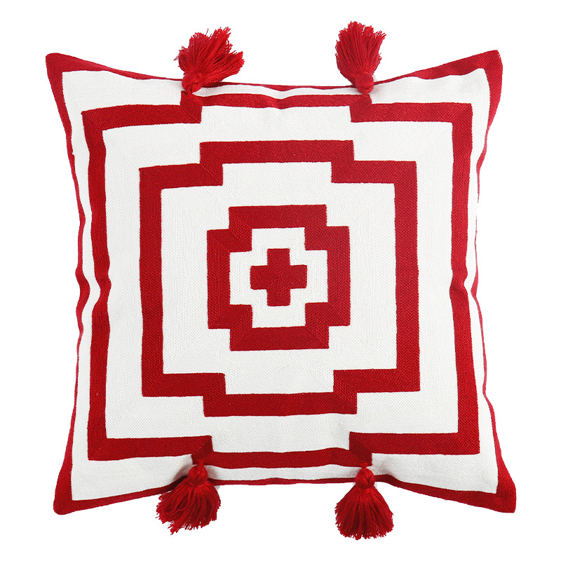 New product: Embroidered woolen pillow cover with geometric patterns, simple Nordic style sofa cushion cover, and bedside fabric pillow Item Picture