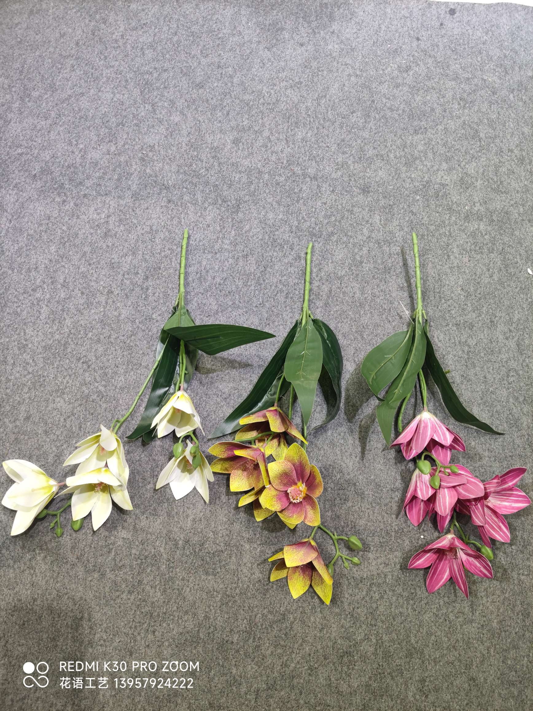 Single Branch Feel Clematis Simulation Flower 3D Printing 3-Head Vine Home Decoration Wedding Flower Arrangement Display Magnolia Flower undefined