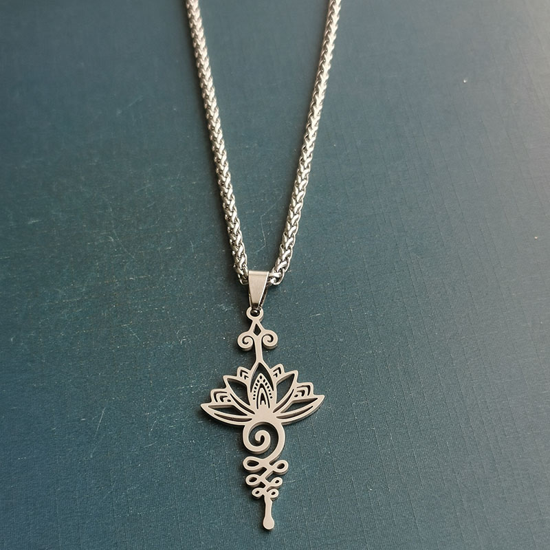 外贸跨境钛钢不锈钢时尚简约莲花花朵项链吊坠DIY饰品配件田园风产品图