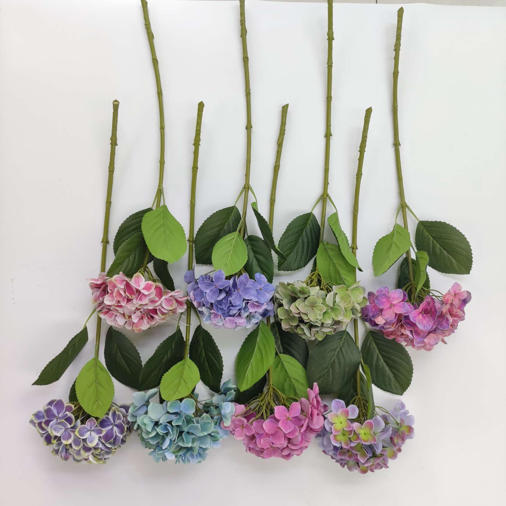 Foreign Trade Feel Hydrangea 3D Printing Tape Single Blue Purple Hydrangea Wedding Home Fake Flower Wholesale Specification drawing