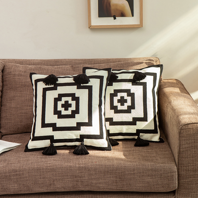 New product: Embroidered woolen pillow cover with geometric patterns, simple Nordic style sofa cushion cover, and bedside fabric pillow Specification image
