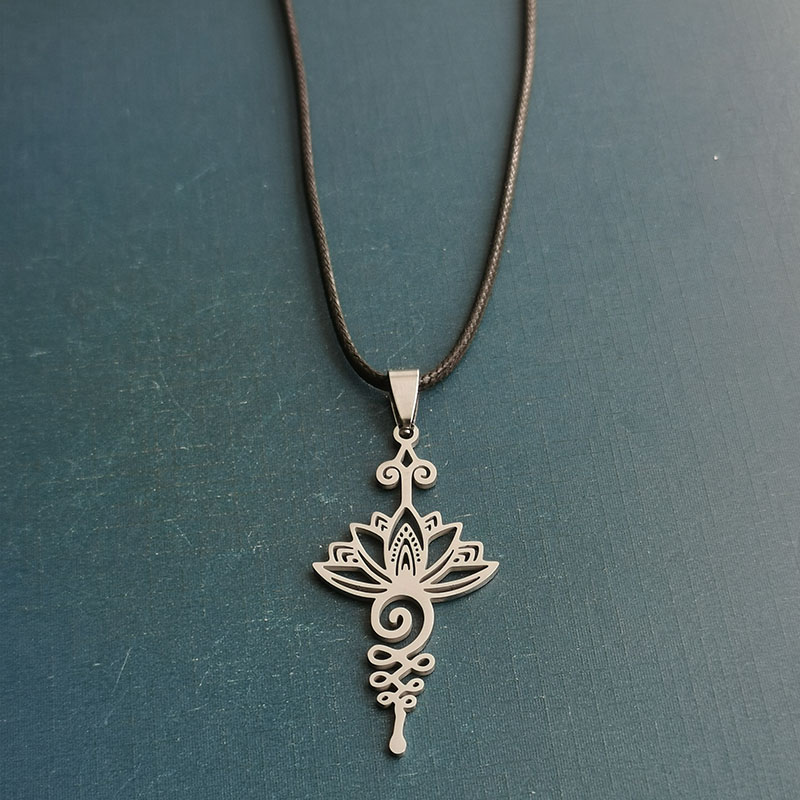 外贸跨境钛钢不锈钢时尚简约莲花花朵项链吊坠DIY饰品配件田园风详情图11
