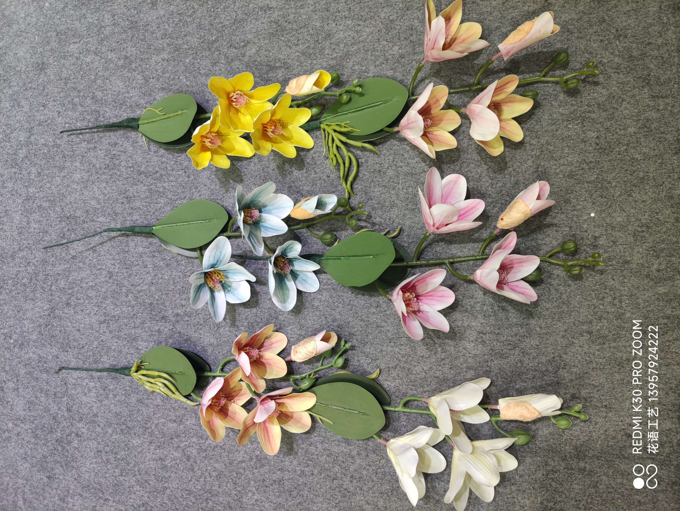 Single Branch Feel Clematis Simulation Flower 3D Printing 3-Head Vine Home Decoration Wedding Flower Arrangement Display Magnolia Flower details Picture