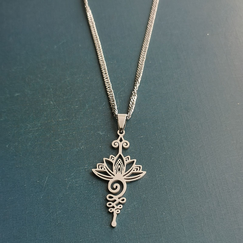 外贸跨境钛钢不锈钢时尚简约莲花花朵项链吊坠DIY饰品配件田园风详情图5