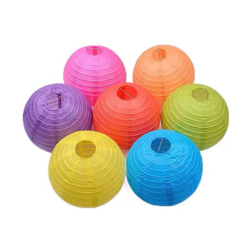 厂家直销彩色灯笼元宵春节婚庆纸灯笼喜庆装饰可折叠手工圆形灯笼