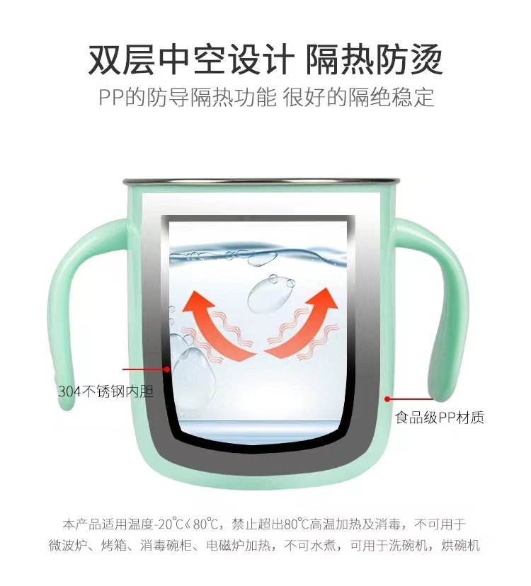 L85-M-356 New Creative Bamboo Dragonfly children's scale 304 stainless steel water cup, baby drinking cup detail image 8