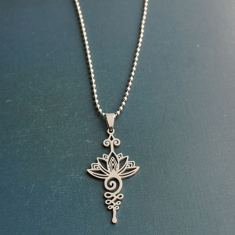 外贸跨境钛钢不锈钢时尚简约莲花花朵项链吊坠DIY饰品配件田园风细节图