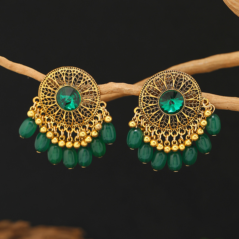 波西米亚复古民族风耳环女气质优雅铃铛流苏耳钉印度宫廷祥云耳饰