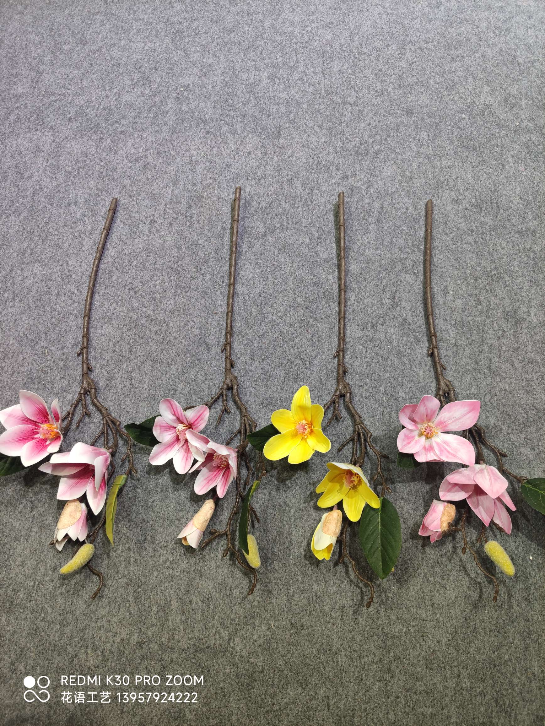 Single Branch Feel Clematis Simulation Flower 3D Printing 3-Head Vine Home Decoration Wedding Flower Arrangement Display Magnolia Flower Specification drawing