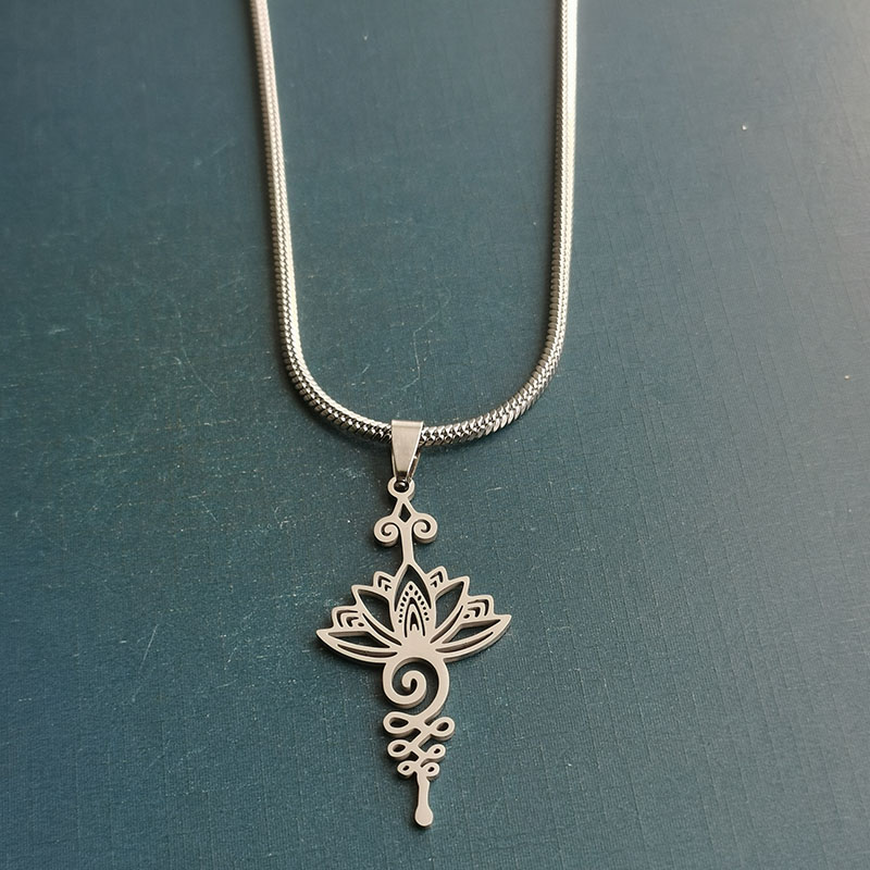 外贸跨境钛钢不锈钢时尚简约莲花花朵项链吊坠DIY饰品配件田园风详情图7