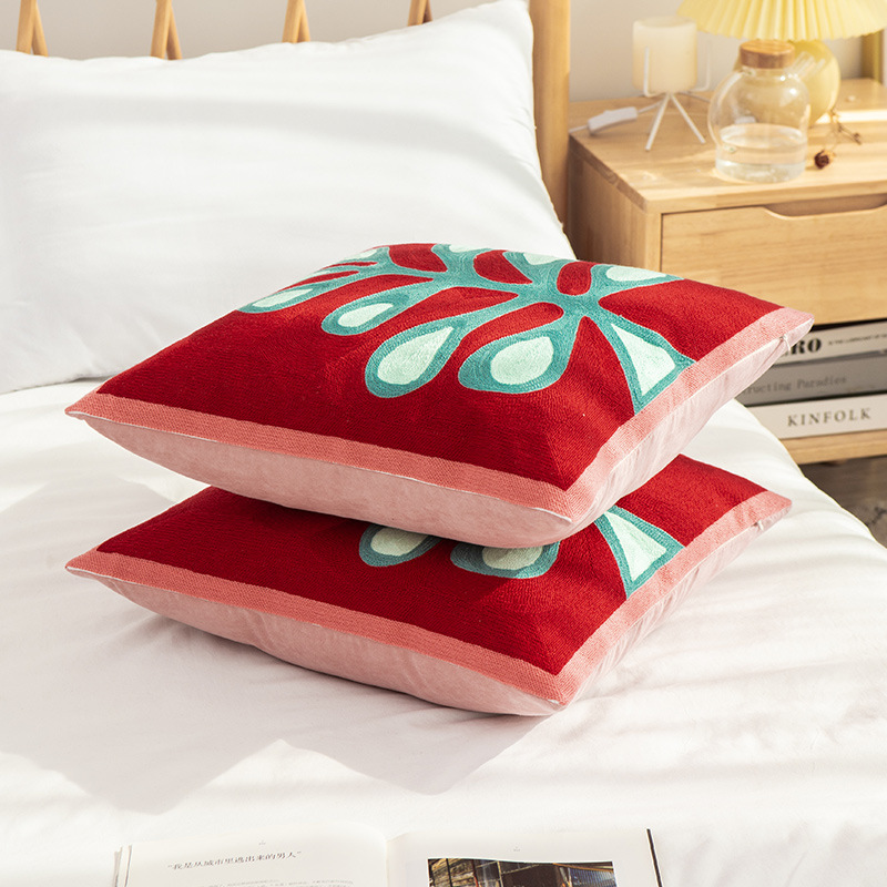 New product: Embroidered woolen pillow cover with geometric patterns, simple Nordic style sofa cushion cover, and bedside fabric pillow details Picture