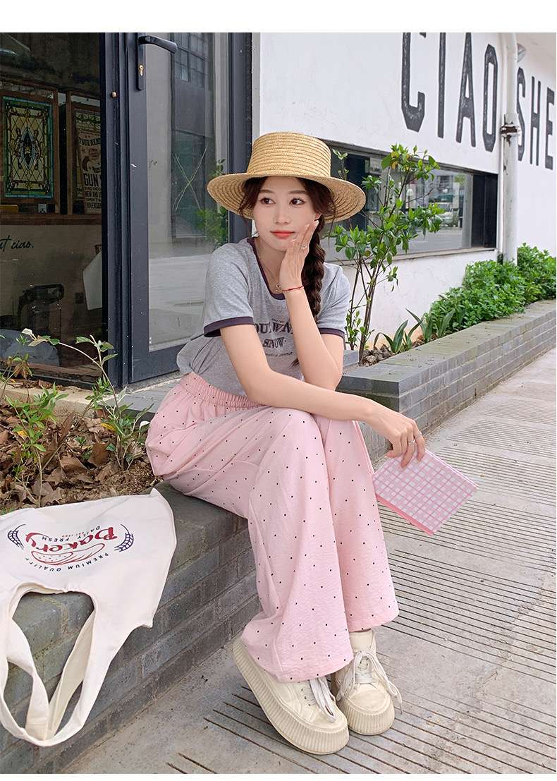 Product Name: Polka Dot Yamamoto Pants
Color: White, Pink, Blue, Black
Size: S-Xl
Size And Catty Recommended: S(80-90 Catty), M(95-110), L Specification drawing