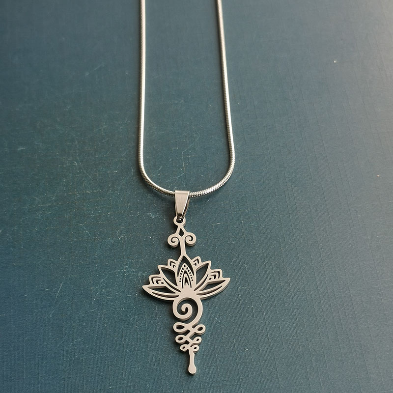 外贸跨境钛钢不锈钢时尚简约莲花花朵项链吊坠DIY饰品配件田园风详情图9