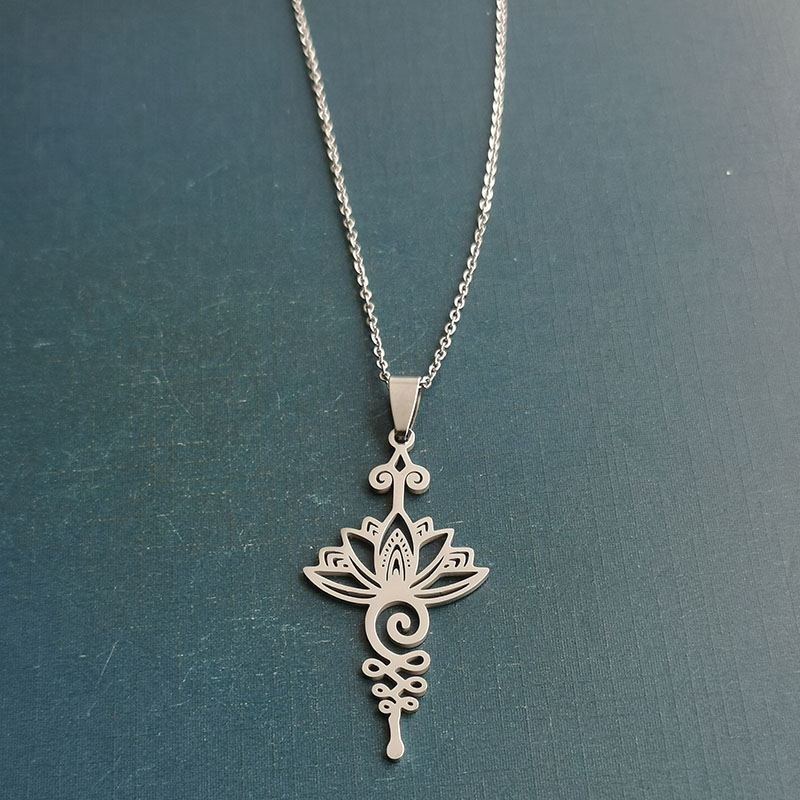 外贸跨境钛钢不锈钢时尚简约莲花花朵项链吊坠DIY饰品配件田园风详情图10