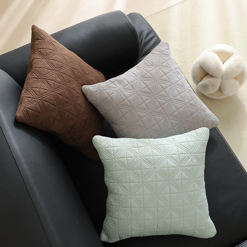 菱形绗缝抱枕套纯色简约风家用沙发靠枕套客厅抱枕办公室腰枕靠垫