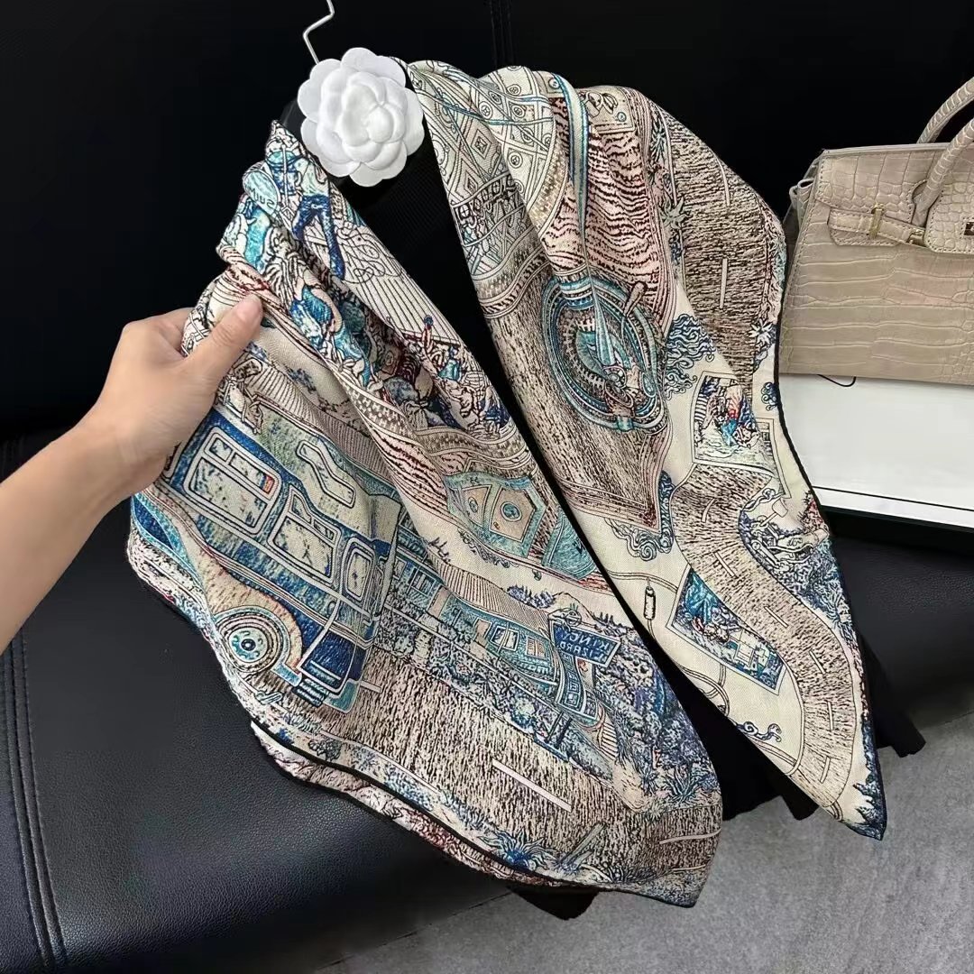 135 Double Side Silk Wool Large Square Scarf Mulberry Silk Wool Silk Scarf Sunscreen Absorbent Fashion All-Match Shawl Scarf For Women details Picture