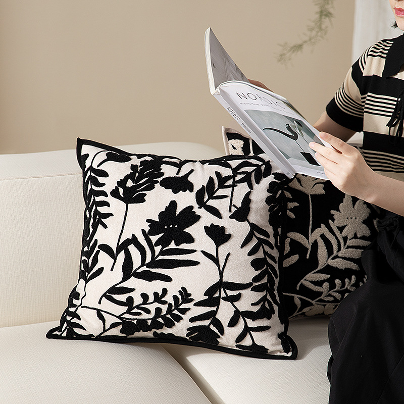 Sofa throw pillows with a high-end feel, light luxury living room pillow, embroidered headboard, bay window decoration pillowcase, traditional Chinese style black and white home use Application Scenario