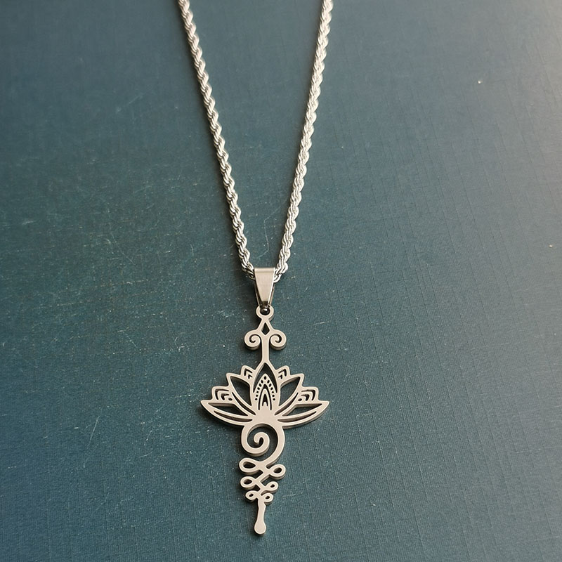 外贸跨境钛钢不锈钢时尚简约莲花花朵项链吊坠DIY饰品配件田园风详情图3