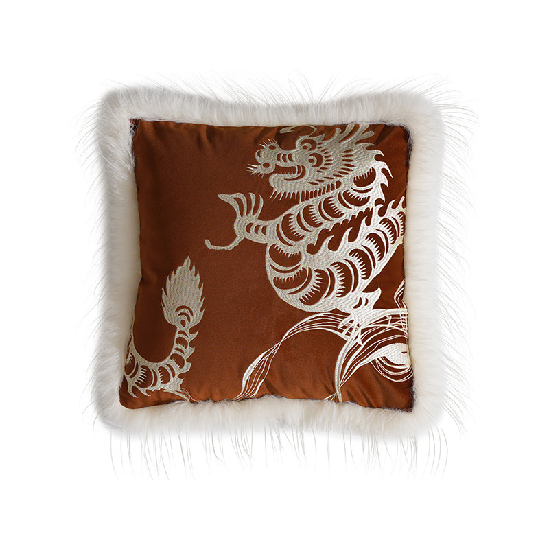 New Year's pillow headrest, new Chinese-style Dragon Year pillow cover, light luxury velvet waist support, step-by-step guide to matching Item Picture