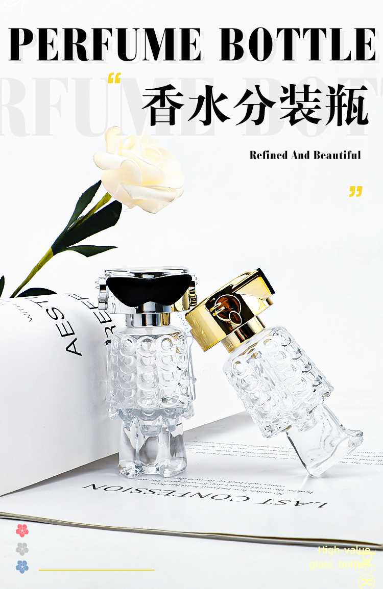 厂家现货100ml香水瓶卡口女版机器人透明玻璃瓶按压喷雾玻璃空瓶详情1
