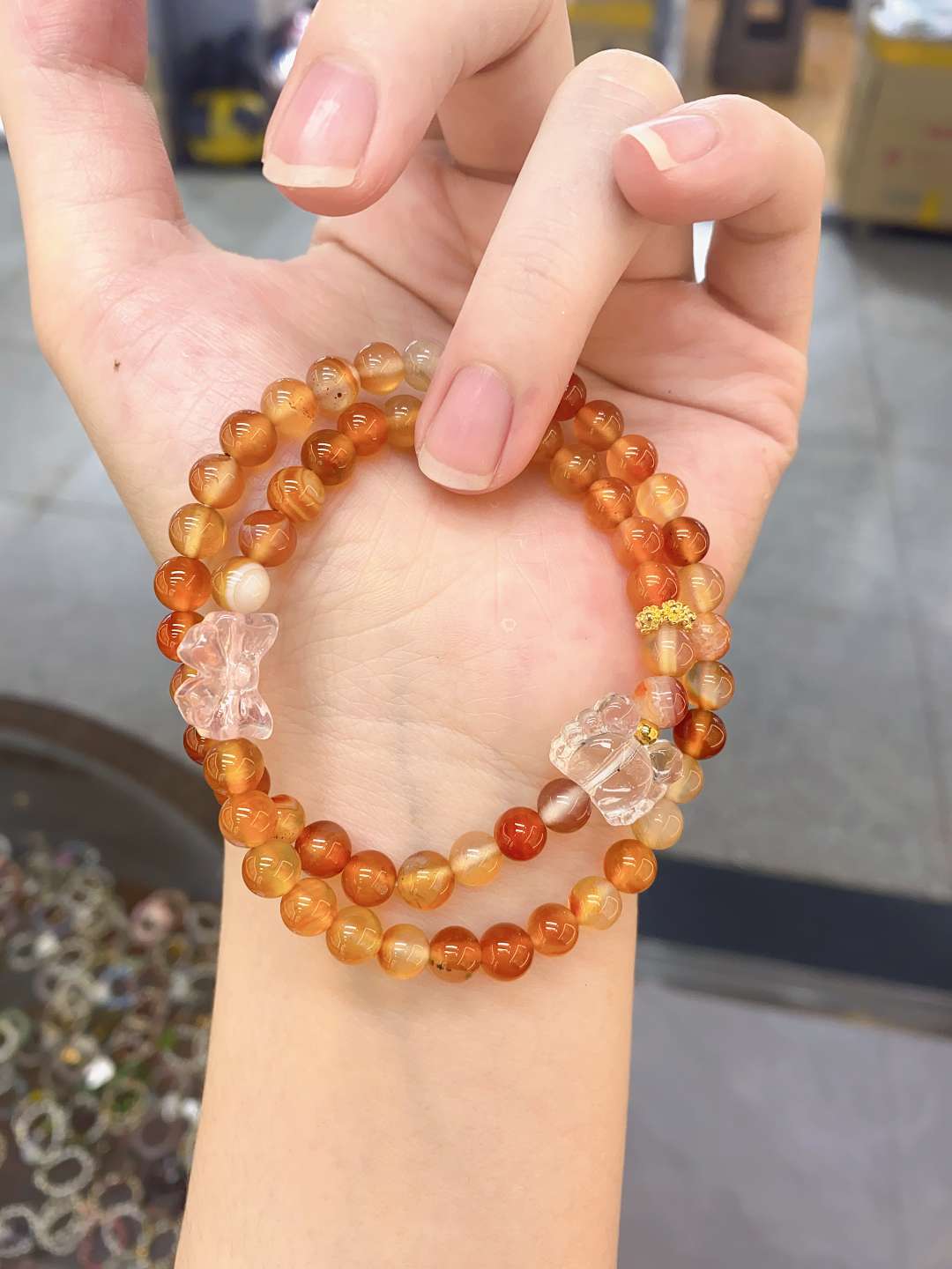 千辰饰品 天然原色玛瑙+水晶双圈手串手链首饰详情1